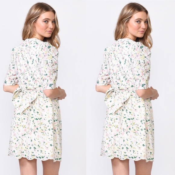 NWT Adelyn Rae Denise Cotton Eyelet Floral Puff Sleeve Mini Dress, Pink - Picture 4 of 6